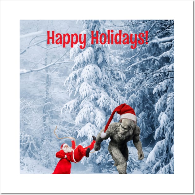 Happy Holidays Sasquatch & Santa Wall Art by EmoteYourself